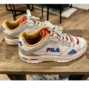 FILA Men's Teratach 600 Sneakers (Red/White/Blue & Gold Trim, US Size 10)